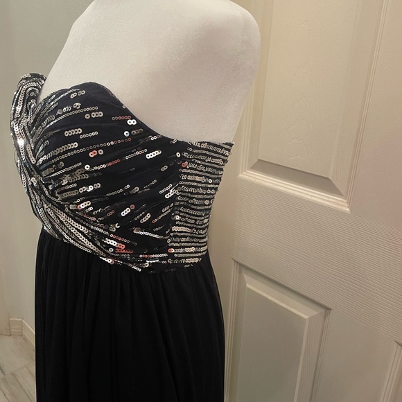 My Michelle Navy party dress sequin strapless top sheer hi low skirt - Picture 9 of 9